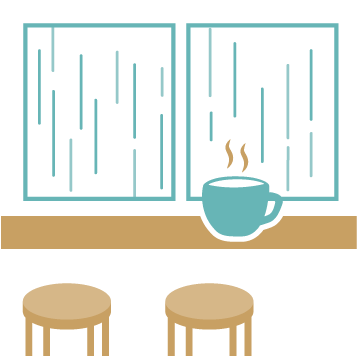 カフェでリラックスする様子